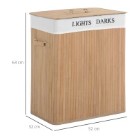 HOMCOM Cos de rufe din bambus cu capac si captuseala detasabila, natural, 52x32x63cm(m-3)