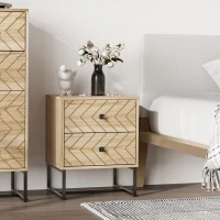 HOMCOM Bedside Table, Modern Nightstand with 2 Drawers, Zig Zag Design, Bedroom Night Table, Natural(m-13)