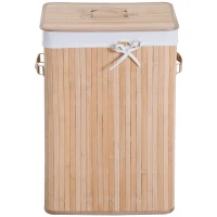HOMCOM Cos de rufe din bambus cu capac si geanta detasabila din material, 40x30x60cm, natural(m-7)