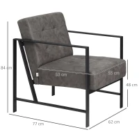 HOMCOM Sessel, Stuhl, modernes Design, Knopfverzierung, Stahlrahmen, dicke Polsterung, dunkelgrau, 62 x 77 x 84cm(m-3)