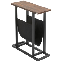 HOMCOM bijzettafel, nachtkastje, smal design, met stoffen vak, staal, donkerbruin+zwart, 49 x 19 x 55 cm