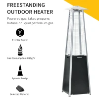 Outsunny 11.2KW Outdoor Patio Gas Heater Freestanding Pyramid Propane Heater Garden Tower Heater with Wheels, Dust Cover, Regulator and Hose, Black, 50 x 50 x 190cm(m-8)