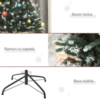 HOMCOM Brad de Craciun cu zapada cu fructe de culoare alb, baza pliabila 603 ramuri 180cm(m-7)