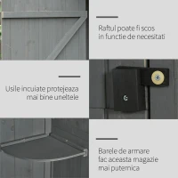 Outsunny Dulap pentru gradina pentru unelte din lemn impermeabil, 77x54.2x179cm – gri(m-6)