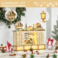 HOMCOM Calendar de Advent din Lemn 24 de Sertare Satul de Craciun si Lumini(m-4)