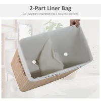 HOMCOM Cos de rufe din bambus cu capac si captuseala detasabila, natural, 52x32x63cm(m-7)