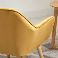 HOMCOM Modern Armchair, Accent Chair with Wide Arms, Slanted Back and Rubber Wood Legs for Living Room, Bedroom, Home Office Yellow(m-9)