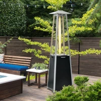 Outsunny 11.2KW Outdoor Patio Gas Heater Freestanding Pyramid Propane Heater Garden Tower Heater with Wheels, Dust Cover, Regulator and Hose, Black, 50 x 50 x 190cm(m-13)