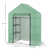 Outsunny Mini Greenhouse W/ Shelves, 143x73x195 cm-Dark Green(m-3)