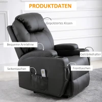 HOMCOM elektrischer Massagesessel Relaxsessel Fernsehsessel Massagefunktion Liegefunktion Kunstleder Holz Metall Schaumstoff Schwarz 82 x 97 x 110 cm(m-8)