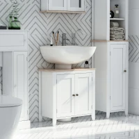 kleankin Bathroom Sink Cabinet, Bathroom Floor Storage Cabinet with 2 Doors Pedestal Under Sink Design, Space Saver Organizer Freestanding with Internal Adjustable Shelf, White(m-2)