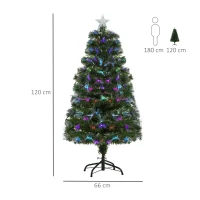 HOMCOM 4FT Multicoloured Artificial Christmas Tree w/ Fibre Optic Lights Pre-Lit Modes Metal Stand Star Holder Home Seasonal Decoration(m-3)