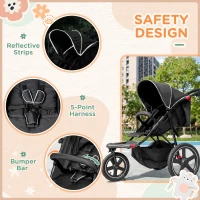HOMCOM Foldable Three-Wheeler Baby Stroller w/ Canopy, Storage Basket - Black(m-8)