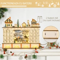 HOMCOM Calendar de Advent din Lemn 24 de Sertare Satul de Craciun si Lumini(m-6)