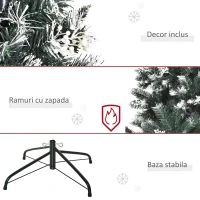 HOMCOM Brad de Craciun Inzapezit Fructe de Padure Albe Baza Pliabila 378 Ramuri 150cm(m-7)
