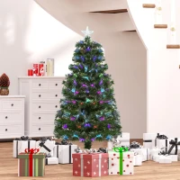 HOMCOM 4FT Multicoloured Artificial Christmas Tree w/ Fibre Optic Lights Pre-Lit Modes Metal Stand Star Holder Home Seasonal Decoration(m-11)