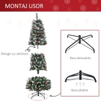 HOMCOM Brad de Craciun cu fructe si conuri de brad, baza detasabila Φ70x180cm(m-6)