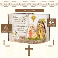 HOMCOM Scena Nasterii Domnului cu Statuete 3D si Gravate, Nasterea Domnului, Decoratiune de Craciu din Rasina, 21.5x9.5x14cm(m-5)