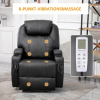 HOMCOM elektrischer Massagesessel Relaxsessel Fernsehsessel Massagefunktion Liegefunktion Kunstleder Holz Metall Schaumstoff Schwarz 82 x 97 x 110 cm(m-7)