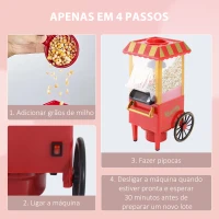 HOMCOM Máquina de Pipocas Máquina de Fazer Pipocas Estilo Vintage Portátil 1200W 22x19239cm Vermelha(m-9)
