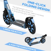 HOMCOM Adult Kick Scooter, with Dual Shock Absorber and ABEC-9 Bearing - Blue(m-5)