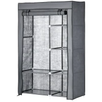 HOMCOM Armoire penderie multi-rangement - 6 étagères, 1 barre - non tissé gris(m-10)