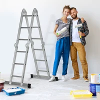 DURHAND Multifunctional 5-in-1 Telescoping Ladder with Safety Platforms, Alloy Aluminium 3.4M Multi Purpose 4-Fold Collapsible Ladder with 12 Steps, 150 kg Weight Capacity(m-2)