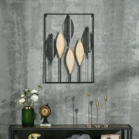 HOMCOM Modern 3D Metal Wall Art, Banana Leaves Hanging Wall Sculpture for Living Room Bedroom Dining Room Decor, Black Beige(m-11)