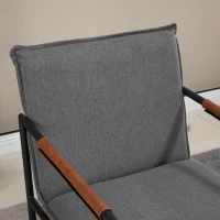 HOMCOM Fauteuil de salon assise revêtement synthétique avec accoudoir structure en acier 65,5Ll x 85P x 85H cm gris(m-8)