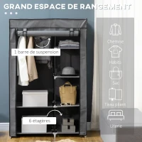 HOMCOM Armoire penderie multi-rangement - 6 étagères, 1 barre - non tissé gris(m-4)