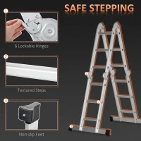 DURHAND Multifunctional 5-in-1 Telescoping Ladder with Safety Platforms, Alloy Aluminium 3.4M Multi Purpose 4-Fold Collapsible Ladder with 12 Steps, 150 kg Weight Capacity(m-5)