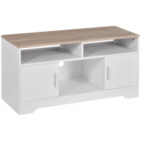 HOMCOM Móvel de TV para Sala de Estar com Espaço de Arrumação Prateleiras Abertas Orifício Passa Cabos 105x40x52 cm Branco e Madeira(m-1)