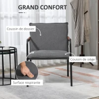 HOMCOM Fauteuil de salon assise revêtement synthétique avec accoudoir structure en acier 65,5Ll x 85P x 85H cm gris(m-4)