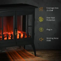 HOMCOM Freestanding Electric Fireplace, 3 Sided, Quiet with LED Flame Effect, Level-less Temperature Control, Black(m-5)