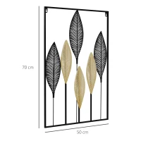 HOMCOM Modern 3D Metal Wall Art, Banana Leaves Hanging Wall Sculpture for Living Room Bedroom Dining Room Decor, Black Beige(m-3)