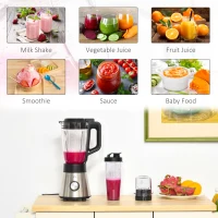 HOMCOM Blender Smoothie Maker, 900W Countertop Blender with 5 Speed Setting, Pulse Function, 1.5L Mix Cup, Portable Cup and Grinder for Ice, Fruit, Vegetable and Nut(m-4)