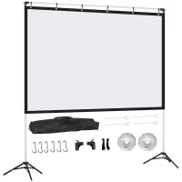 HOMCOM Projector Screen and Stand, 80 Inch Portable Front & Rear Projection Screen, 4K HD 16:9 Screen for Outdoor and Indoor, Home Theater, Presentation(m-1)