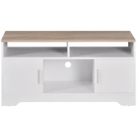 HOMCOM Móvel de TV para Sala de Estar com Espaço de Arrumação Prateleiras Abertas Orifício Passa Cabos 105x40x52 cm Branco e Madeira(m-9)
