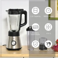 HOMCOM Blender Smoothie Maker, 900W Countertop Blender with 5 Speed Setting, Pulse Function, 1.5L Mix Cup, Portable Cup and Grinder for Ice, Fruit, Vegetable and Nut(m-5)
