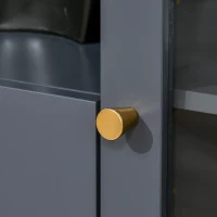 HOMCOM Modern Sideboard, Storage Cabinet with Glass Door Cupboard, 2 Drawers, Bedside Table for Bedroom, Living Room, Grey(m-9)