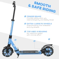 HOMCOM Adult Kick Scooter, with Dual Shock Absorber and ABEC-9 Bearing - Blue(m-7)
