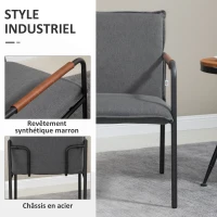 HOMCOM Fauteuil de salon assise revêtement synthétique avec accoudoir structure en acier 65,5Ll x 85P x 85H cm gris(m-5)