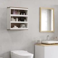 kleankin Estante de Casa de Banho de Parede Moderna Móvel Suspenso de Casa de Banho com 3 Prateleiras 50x20x56cm Branco e Nogueira(m-2)
