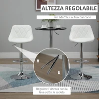 HOMCOM Set 2 Sgabelli da Bar, Altezza Regolabile con Base in Metallo e Seduta in Pelle PU, Sgabelli Moderni con Schienale e Poggiapiedi, 46x48x83-104cm, Bianco(m-4)