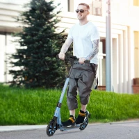 HOMCOM Adult Kick Scooter, with Dual Shock Absorber and ABEC-9 Bearing - Blue(m-11)