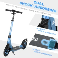HOMCOM Adult Kick Scooter, with Dual Shock Absorber and ABEC-9 Bearing - Blue(m-6)