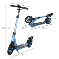 HOMCOM Adult Kick Scooter, with Dual Shock Absorber and ABEC-9 Bearing - Blue(m-3)