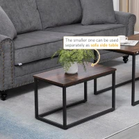 HOMCOM Set de 2 mese, set de mese de cafea stivuitoare cu cadru din otel pentru camera de zi, maro rustic(m-5)