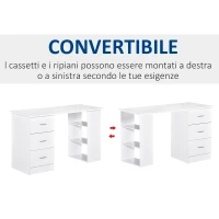 HOMCOM Scrivania Porta PC con 3 Cassetti e 3 Ripiani, Scrivania per Camera e Ufficio in Legno 120x49x72cm Bianco(m-5)
