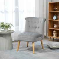 HOMCOM Scaun modern de accent capitonat, fotoliu de catifea pentru dormitor cu picioare din lemn, gri(m-2)